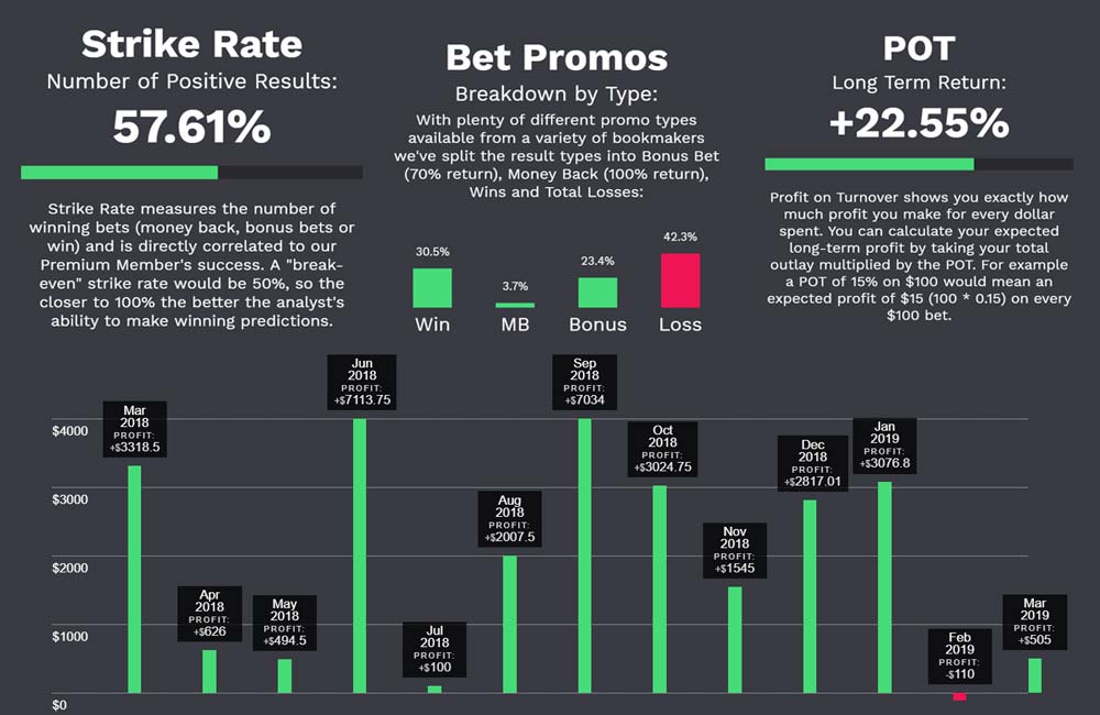 Professional punters keep a complete break-down of Racing Results including promo type, strike rate, profit on turnover and results over a monthly or weekly period.